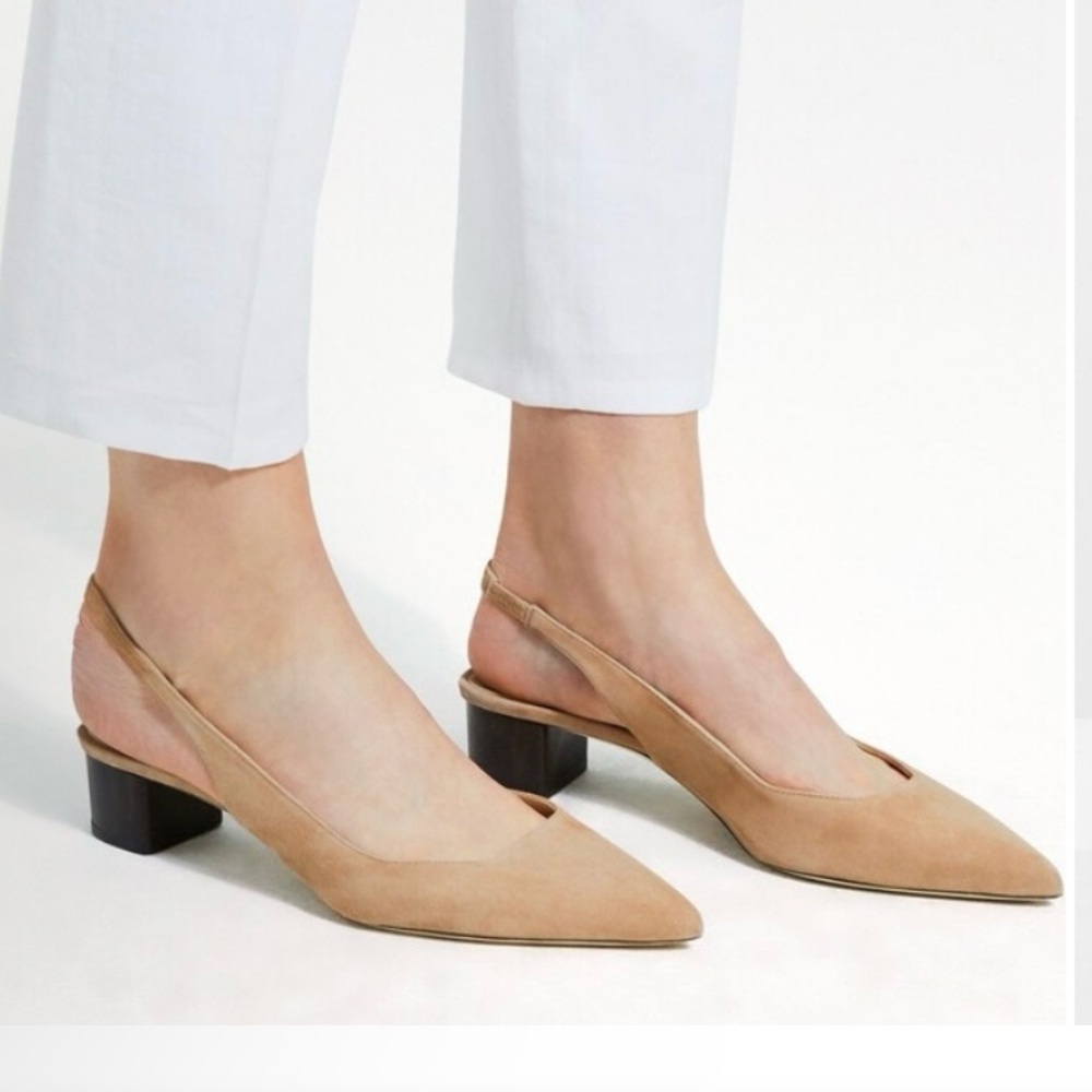Theory Block Heel Suede Slingbacks in Beige Clay size 39. New. Still in store
